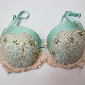 Victoria's Secret Dream Angels Teal blue and cream Crystal Bra